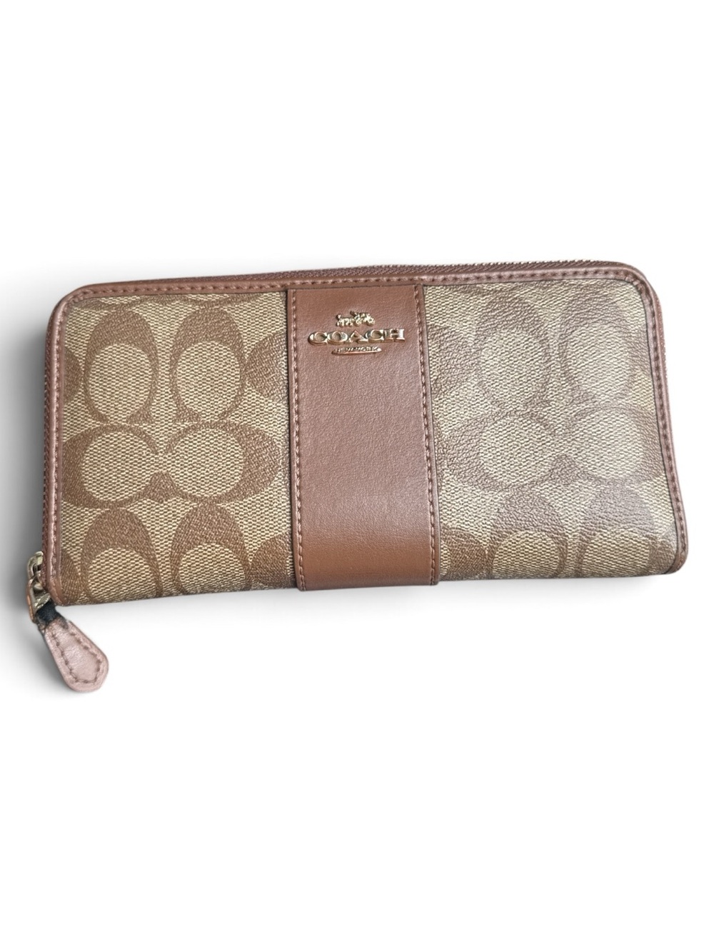 Coach Beige/Brown Signature Zip Around Wallet
